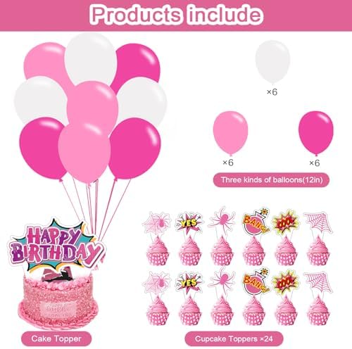 Pink Spider Birthday Party Decorations Set