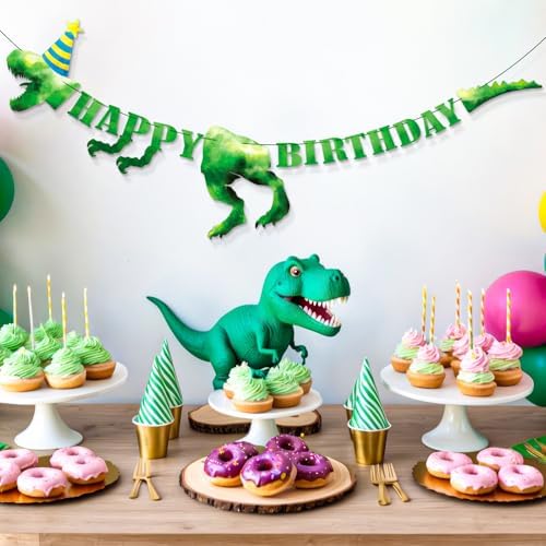 Dinosaur Birthday Banner Green for Kids Party Decor