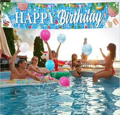 Large Happy Birthday Pool Party Banner