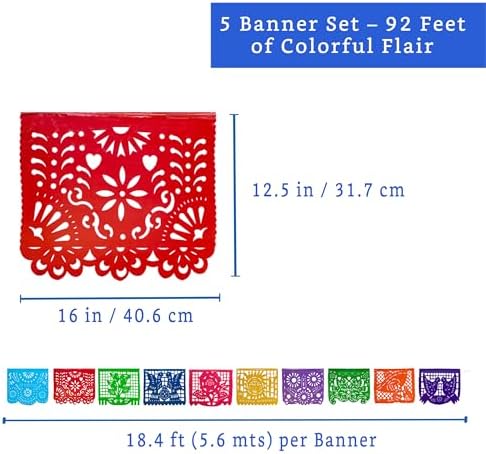Mexican Party Banners 5 Pack with 10 Plastic Flags