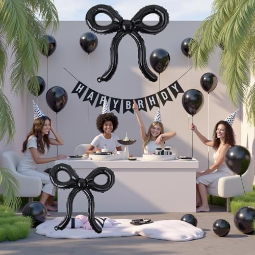 4 Pcs Black Bow Balloons for Birthday Party Decor