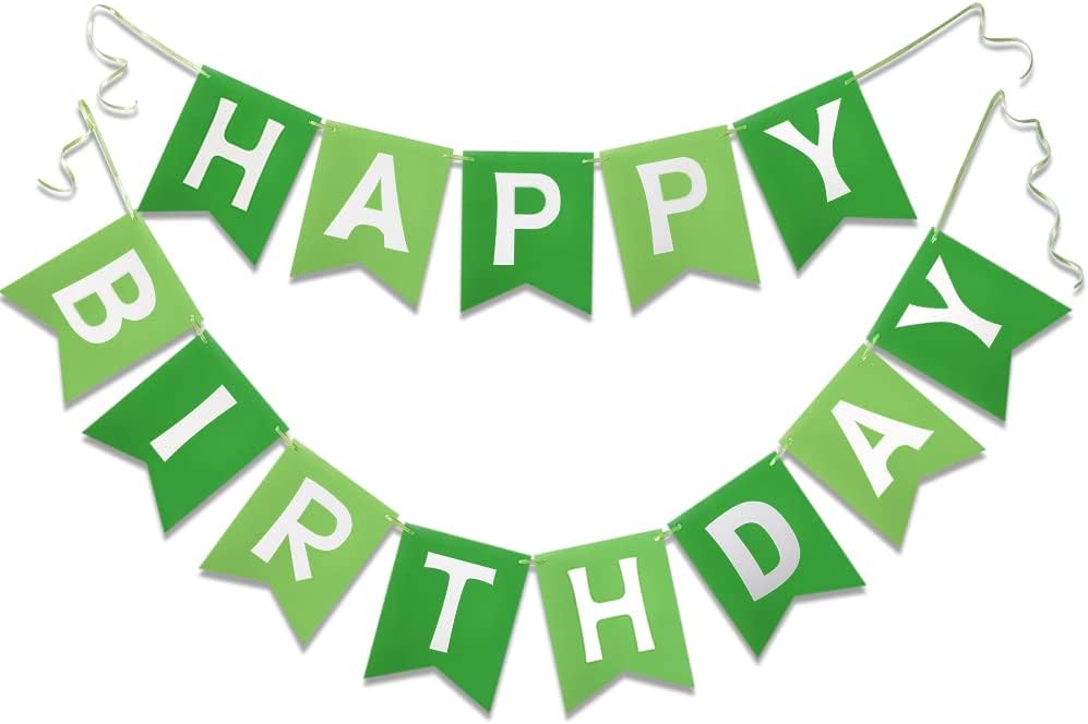 Green Happy Birthday Banner with Satin Strands