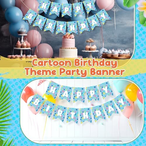 TaoBary Blue Cartoon Happy Birthday Banner