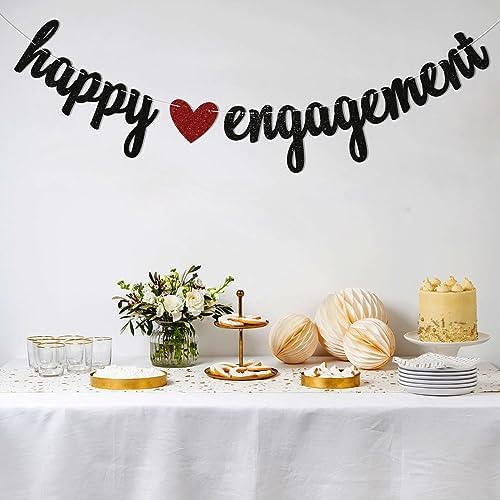 Happy Engagement Banner with Red Heart Decorations