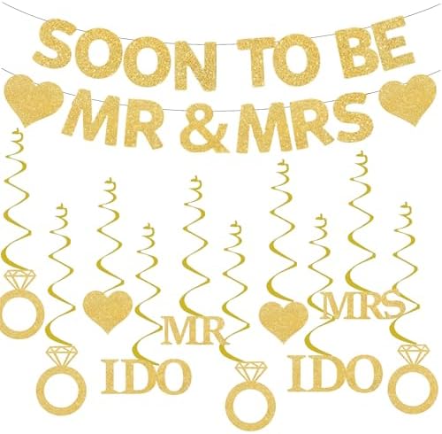 Engagement Bridal Shower Banner with Diamond Ring Hanging Swirls