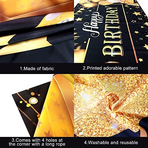 KatchOn Happy Birthday Banner Black and Gold Large 72x44 Inch