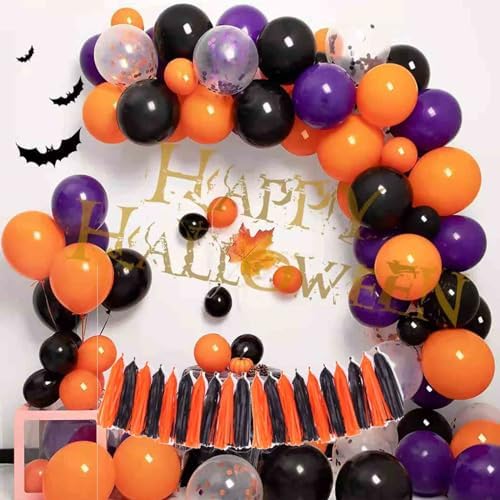 GAKA 12 Inch Orange Confetti and Black Balloons 3 Style Pack of 50
