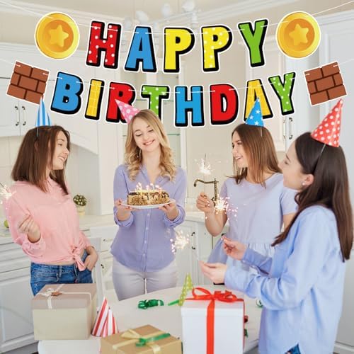 Happy Birthday Colorful Banner with Cartoon Design