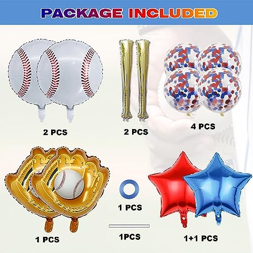 Baseball Themed Foil Balloons with Bat and Glove Decor
