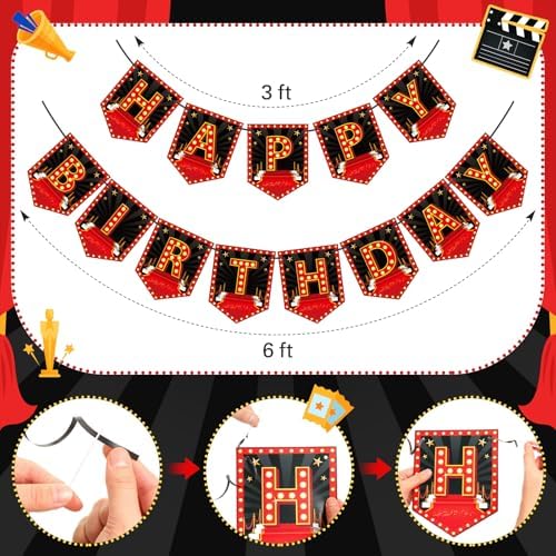 Oudain Movie Night Birthday Banner Decorations