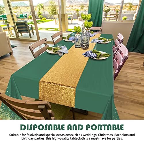 Tudomro Glitter Tablecloth and Sequin Table Runner Set Green Gold