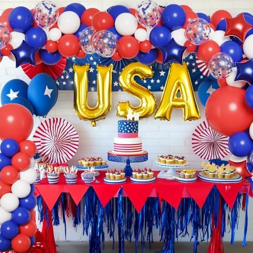 RUBFAC 160pcs Red White Blue Balloons Garland Arch Kit
