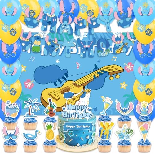 Aulecoo 42Pcs Stitch Birthday Party Decor Set