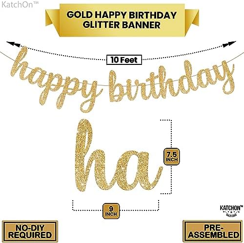 KatchOn Gold Happy Birthday Banner 10 Feet Pre-Strung