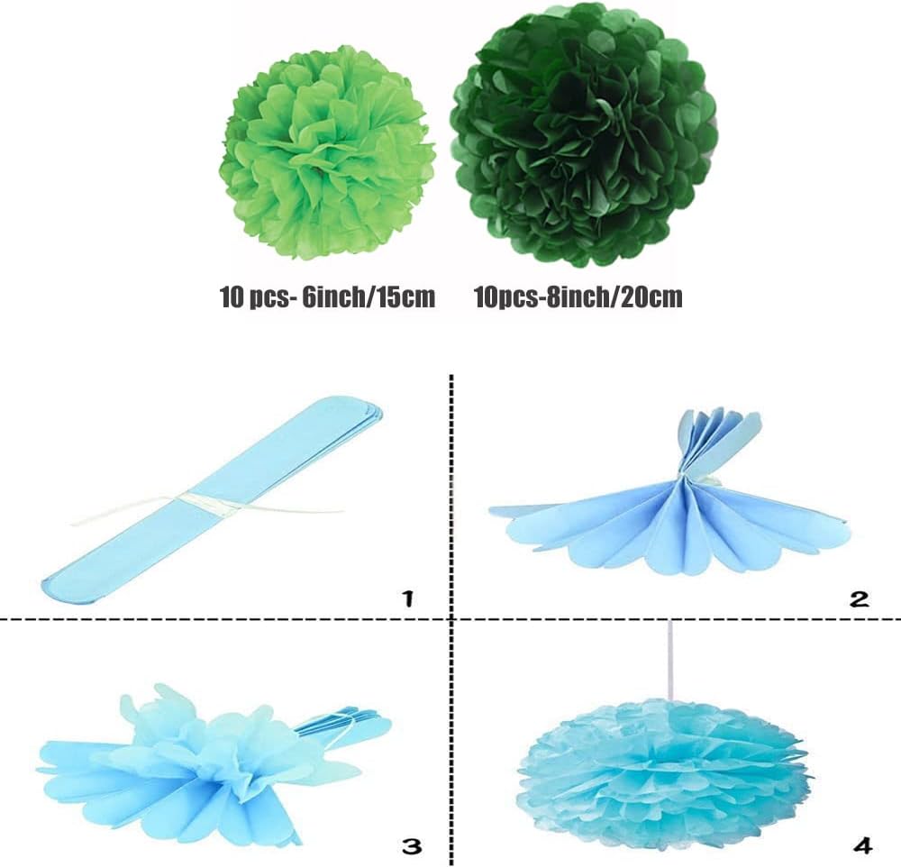 YLYs Love Tissue Pom Poms 20pcs 6inch 8inch Green Dark Green