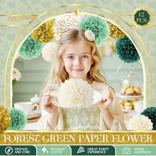 NICROLANDEE Green Tissue Pom Poms - 12PCS for Weddings and Parties