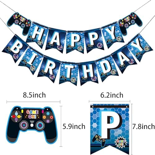 Gaming Birthday Banner for Kids Blue Party Decorations