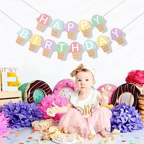 Ice Cream Birthday Banner for Kids Party Decoration