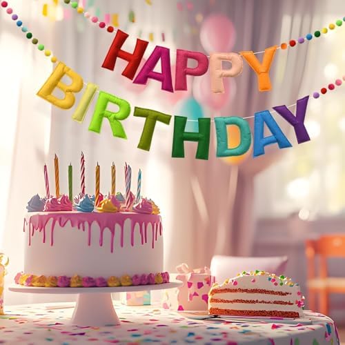 LOLStar Happy Birthday Felt Ball Garland