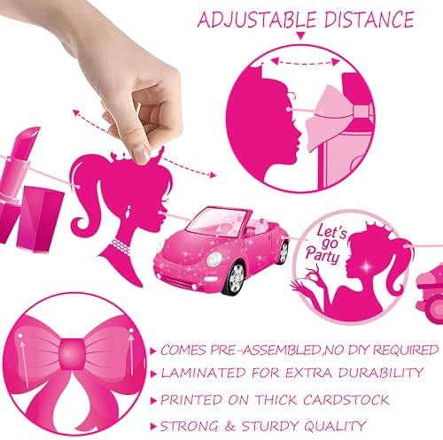 3 Pcs Hot Pink Girl Birthday Banners Decorations