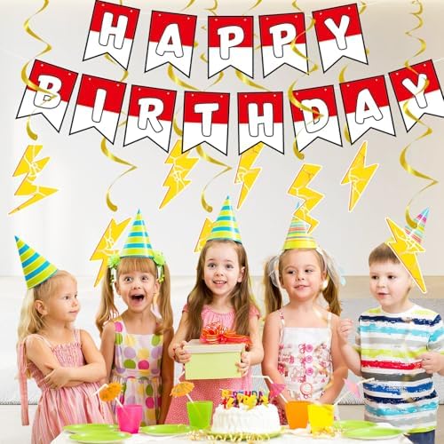Cartoon Birthday Banner Set 8pcs Lightning Hanging Swirls Party Decorations