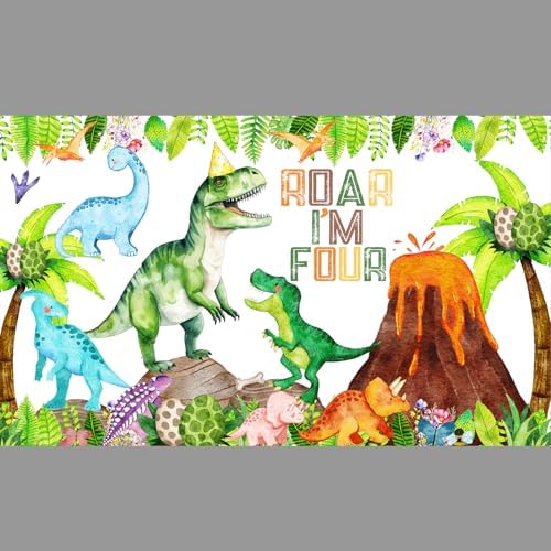 Dinosaur 4th Birthday Decorations Banner Backdrop