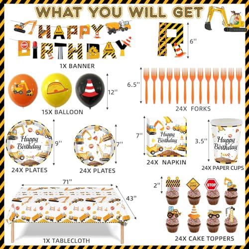 Construction Birthday Party Supplies for 24 Guests