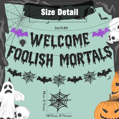 Biswiter Halloween Banner Decorations with Bat and Spider