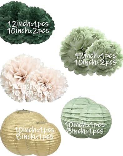 Hanging Party Decorations Tissue Pom Poms and Lanterns Backdrop