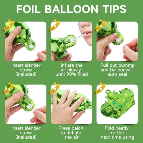 Green Pixel Happy Birthday Foil Balloons for Party Decor