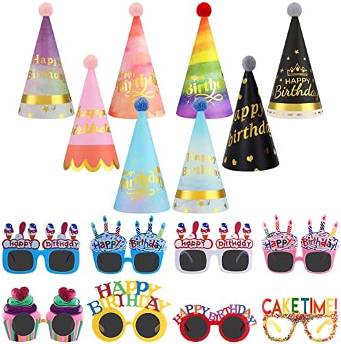 16 Pcs Birthday Hats Sunglasses Adult Party Decorations