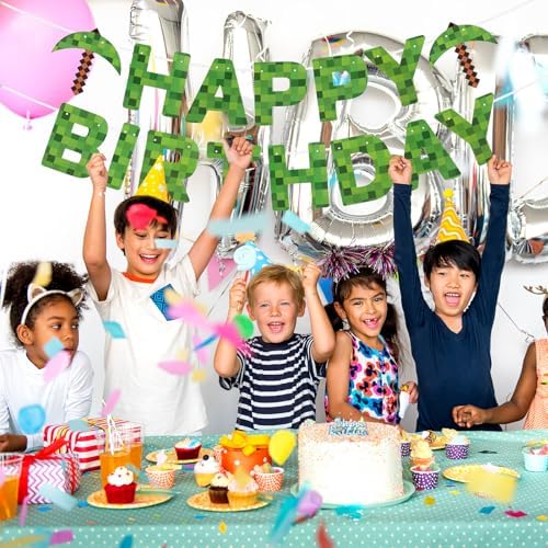 SAVITA Happy Birthday Banner Miner Theme Decor