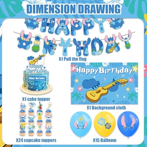 Aulecoo 42Pcs Stitch Birthday Party Decor Set