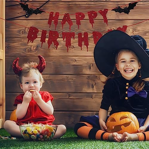 Red Glittery Halloween Birthday Banner