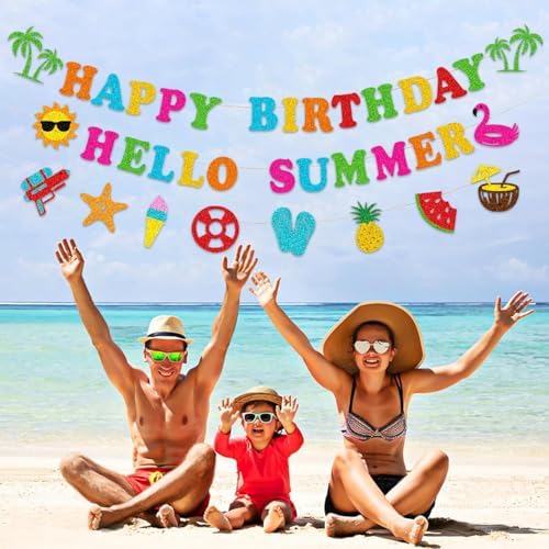 Glitter Happy Birthday Hello Summer Decor Banner Set