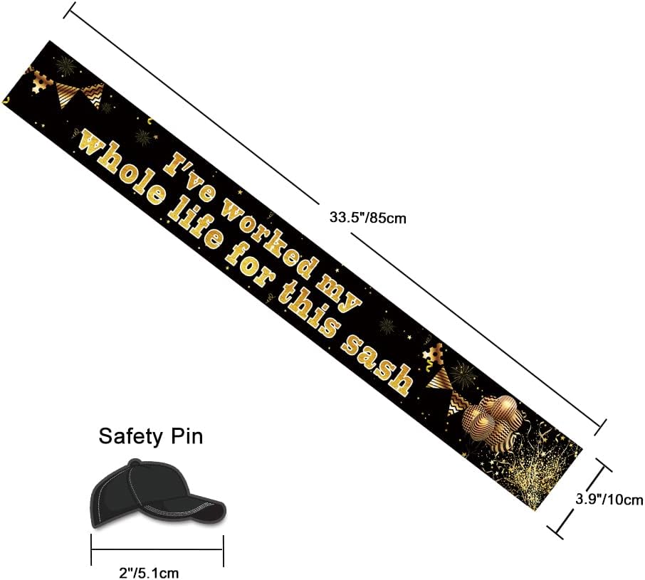 Black Gold Retirement Sash for Adults Unisex