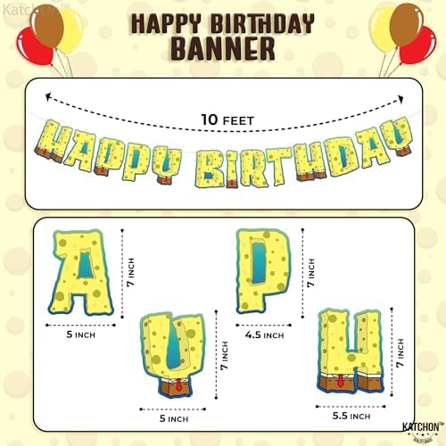 KatchOn 10 Foot Yellow Happy Birthday Banner