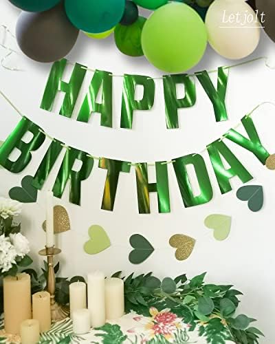 Green Happy Birthday Banner with Satin Strands 13pcs