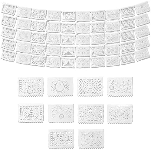 White Papel Picado Banner Set 5 Pack - Mexican Party Decorations