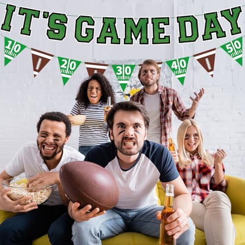 Football Party Decorations Kit with Triangle Flags and Banner