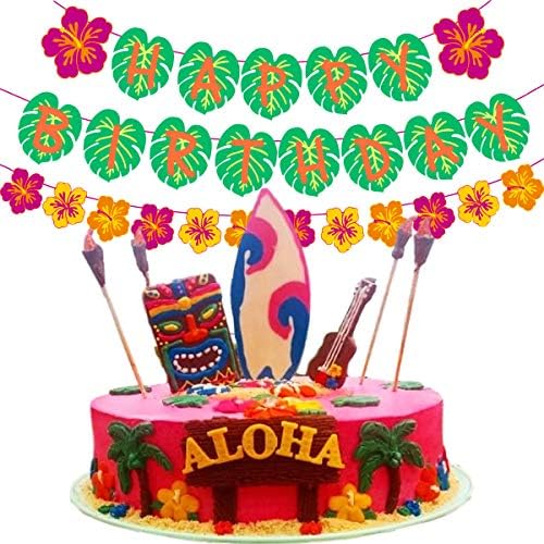 Hawaiian Party Happy Birthday Banner for Tropical Luau Decorations
