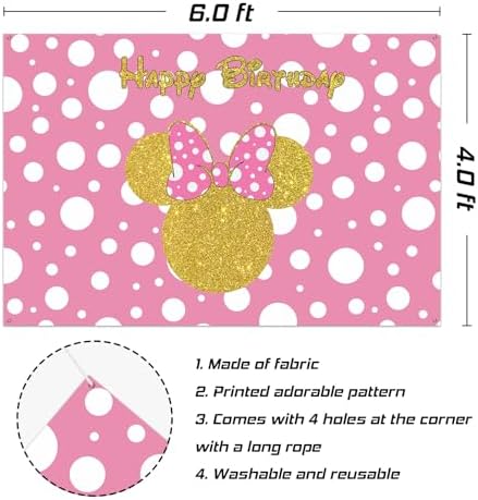 Happy Birthday Mouse Girl Themed Backdrop Pink Cartoon Party Decorations