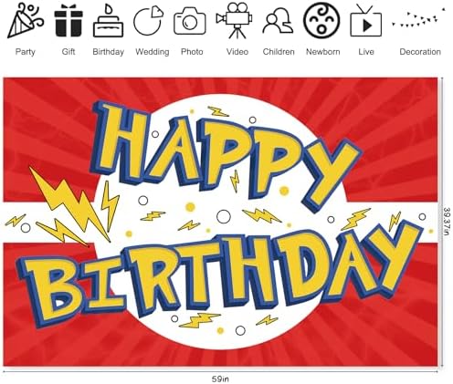 MIKLIFEZ Red White Yellow Cartoon Birthday Party Backdrop 5x3ft