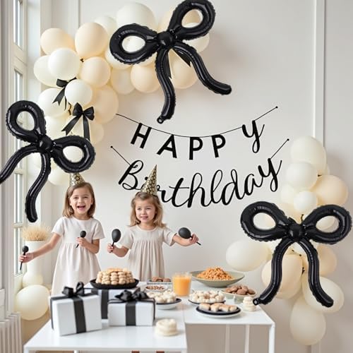4 Pcs Black Bow Balloons for Birthday Party Decor