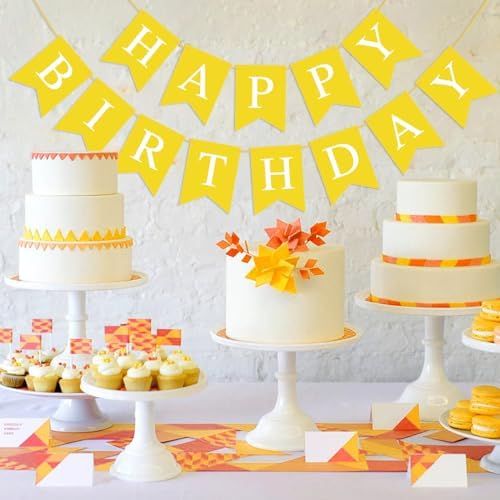 Yellow Happy Birthday Banner Sign for Party Decor