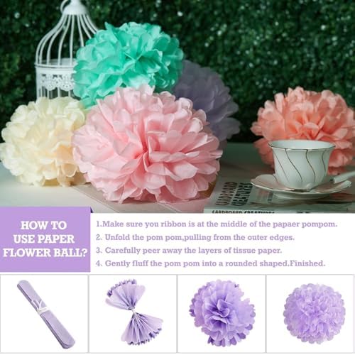 16PCS Pastel Tissue Pom Poms Decorations