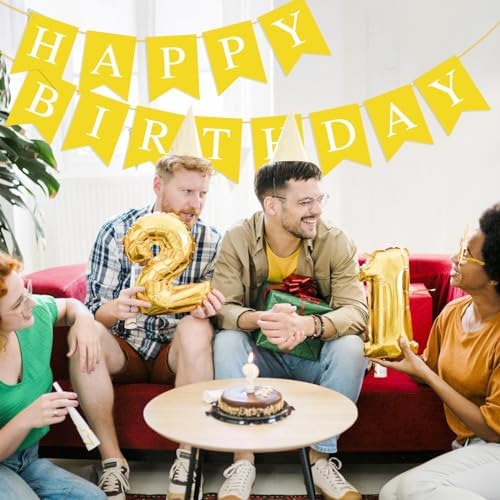 Yellow Happy Birthday Banner Sign for Party Decor