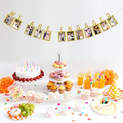 INNORU Engagement Photo Banner with Gold Glitter Letters