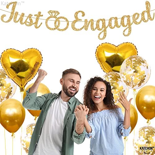 KatchOn Glitter Gold Just Engaged Banner 10 Feet