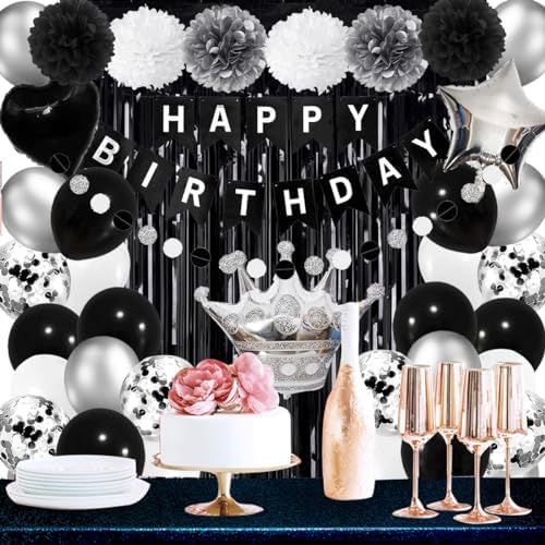 Black and Silver Birthday Party Decorations Set